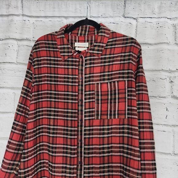 Treasure & Bond Button Down Collared Plaid Boyfriend Plaid Womens Large Shirt - Picture 2 of 11